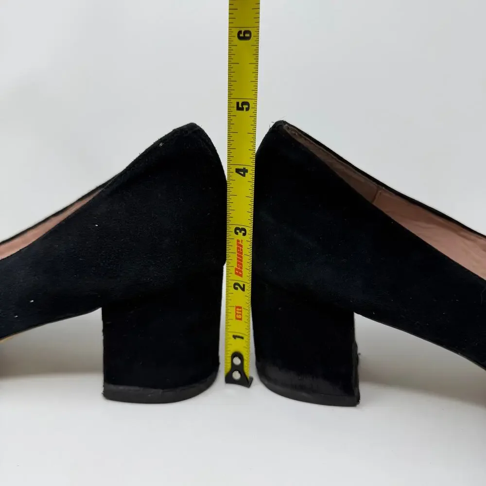 Kate Spade Black Suede Block Heel Pumps 9.5 Gold Stud